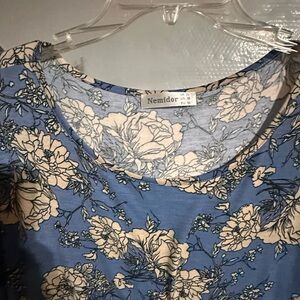 Women's Floral Maxi Dress - Blue and Cream